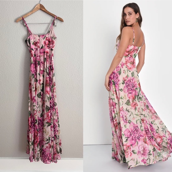 Season of love pink floral maxi dress gown XS - Picture 7 of 9